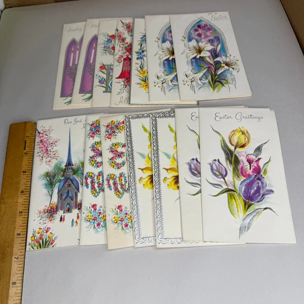 Vintage Sunshine Line Easter‎ Greeting Cards Lot of 14 Religious Floral Unused